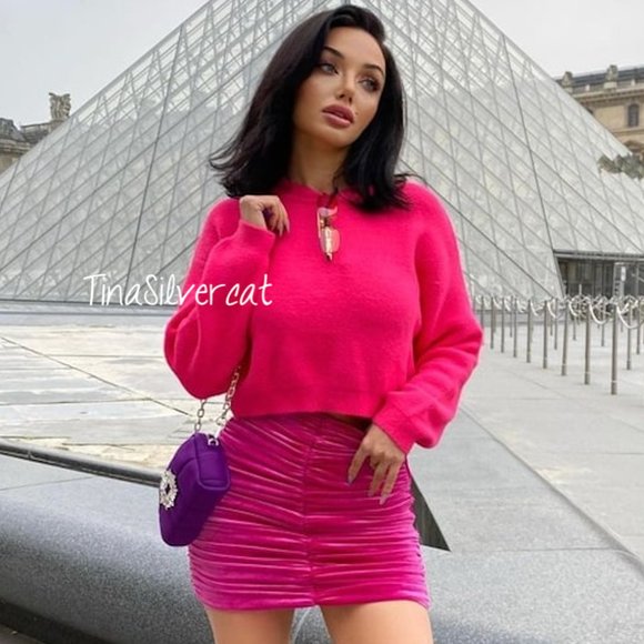 BLOGGER'S FAVE! Zara Draped Velvet Skirt Fuchsia Sz M NWT